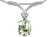 Tommaso Design™ Oval 7x5mm Genuine Green Amethyst and Diamond Pendant