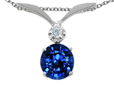 Tommaso Design™ Round 7mm Created Sapphire and Genuine Diamond Pendant