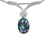 Tommaso Design™ Oval 7x5mm Mystic Rainbow Topaz and Genuine Diamond Pendant