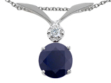 Tommaso Design™ Round 7mm Genuine Black Sapphire and Diamond Pendant