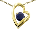 Tommaso Design™ Heart Shape Round 7mm Genuine Black Sapphire Pendant
