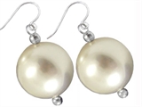 20mm White Genuine South Sea Shell Majorca Pearl Hanging Earrings