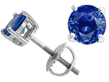 Tommaso Design™ 5.5mm Round Genuine Sapphire Earring Screw Back Studs