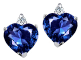 Tommaso Design™ Heart Shape 7mm Created Sapphire and Genuine Diamonds Earring Studs