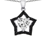 925 Sterling Silver 14K White Gold Plated Heart Shaped White Quartz and Black Quartz Star Pendant
