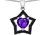 Original Star K™ Heart Shape Genuine Amethyst and Black Star Pendant