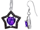 Original Star K™ 925 Heart Shaped Genuine Amethyst Black Star Hanging Hook Earrings