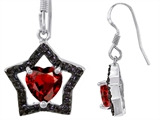 Original Star K™ 925 Heart Shaped Genuine Garnet Black Star Hanging Hook Earrings