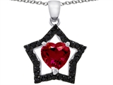 925 Sterling Silver 14K White Gold Plated Heart Shaped Created Ruby Black Star Pendant