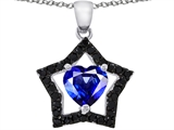 925 Sterling Silver 14K White Gold Plated Heart Shaped Created Sapphire Black Star Pendant