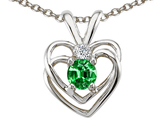 Tommaso Design™ Simulated Emerald and Genuine Diamond Heart Pendant
