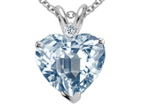 Tommaso Design™ 8mm Heart Shaped Simulated Aquamarine and Genuine Diamond Pendant