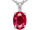 Tommaso Design™ Oval 9x7mm Created Ruby and Genuine Diamond Pendant