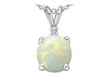 Tommaso Design™ 7mm Round Genuine Opal and Diamond Pendant