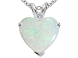 14k White Gold Genuine 8mm Heart Shape Opal and Diamond Pendant
