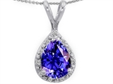 Tommaso Design™ Genuine Diamonds And Pear Shape Simulated Tanzanite Pendant