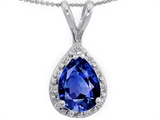 Tommaso Design™ Genuine Diamonds and Pear Shape Created Sapphire Pendant