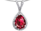 Tommaso Design™ Genuine Diamonds and Pear Shape 8x6mm Created Ruby Pendant