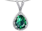 Tommaso Design™ Genuine Diamonds and Pear Shape Simulated Emerald Pendant