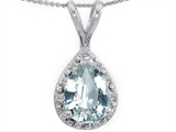 Tommaso Design™ Genuine Diamonds and Pear Shape Simulated Aquamarine Pendant