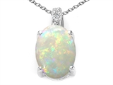 Tommaso Design™ Genuine Oval Opal and Diamond Pendant