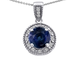 Tommaso Design™ Genuine Diamonds and Round Genuine Sapphire Pendant
