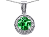 Tommaso Design™ Genuine Diamonds and Round Simulated Emerald Pendant