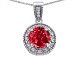 Tommaso Design™ Genuine Diamonds and Round Created Ruby Pendant