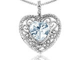 Tommaso Design™ Heart Shape 8mm Genuine Aquamarine and Diamond Pendant