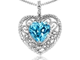 Tommaso Design™ Heart Shape 8mm Genuine Blue Topaz and Diamond Pendant