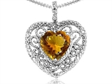Tommaso Design™ Heart Shape 8mm Genuine Citrine and Diamond Pendant