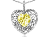 Tommaso Design™ Heart Shape 8mm Genuine Lemon Quartz and Diamond Pendant
