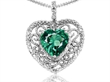 Tommaso Design™ Heart Shape 8mm Simulated Emerald and Diamond Pendant
