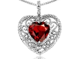 Tommaso Design™ Heart Shape 8mm Genuine Garnet and Diamond Pendant