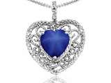 Tommaso Design™ Heart Shape 8mm Created Star Sapphire and Diamond Pendant