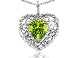Tommaso Design™ Heart Shape 8mm Genuine Peridot and Diamond Pendant