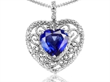 Tommaso Design™ Heart Shape 8mm Created Sapphire and Diamond Pendant