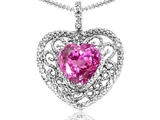 Tommaso Design™ Heart Shape 8mm Created Pink Sapphire and Diamond Pendant
