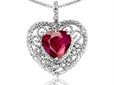 Tommaso Design™ Heart Shape 8mm Created Ruby and Diamond Pendant