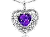Tommaso Design™ Heart Shape 8mm Genuine Amethyst and Diamond Pendant