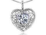 Tommaso Design™ Heart Shape 8mm Genuine White Topaz and Diamond Pendant