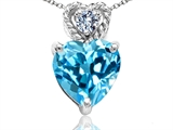 Tommaso Design™ 6mm Heart Shape Genuine Blue Topaz and Diamond Pendant
