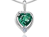 Tommaso Design™ Heart Shape Simulated Emerald and Diamond Pendant