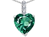Tommaso Design™ Created Heart Shape Emerald and Diamond Pendant