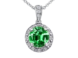 Tommaso Design™ Genuine Diamonds and Round Simulated Emerald Pendant