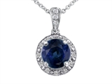 Tommaso Design™ Genuine Diamonds and Round Genuine Sapphire Pendant