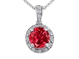 Tommaso Design™ Genuine Diamonds and Round Created Ruby Pendant