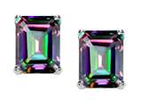 Original Star K™ Emerald Cut 8x6mm Mystic Rainbow Topaz Earrings