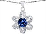 Original Star K™ Round Created Sapphire Flower Pendant