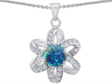 Original Star K™ Round Created Blue Opal Flower Pendant